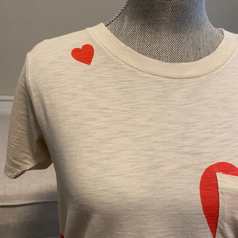 J Crew Like New Unique Off White with Orange Hearts T shirt XS